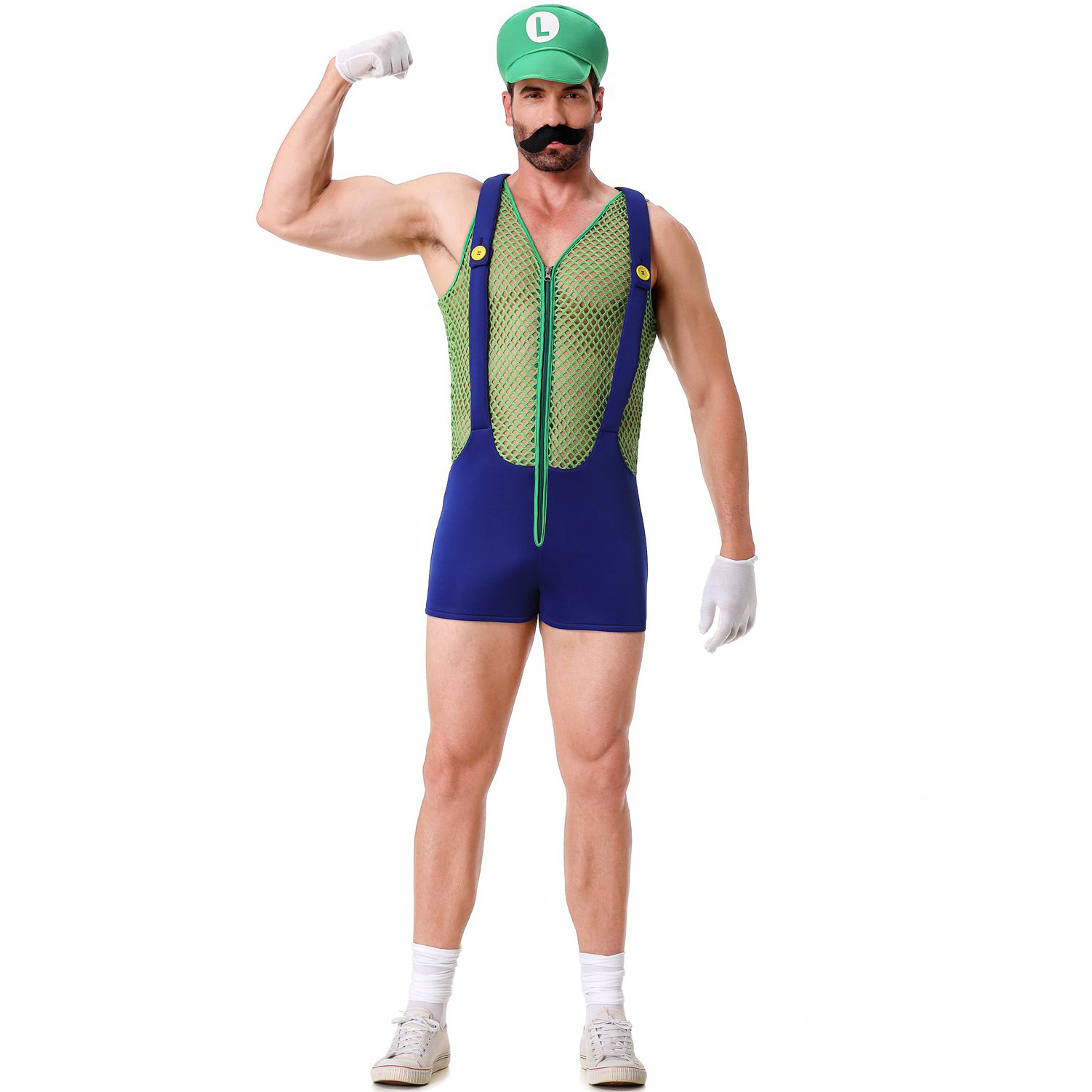 Mens Halloween Plumber One Piece Jumptsuit Costume for Carnival Party Dress up